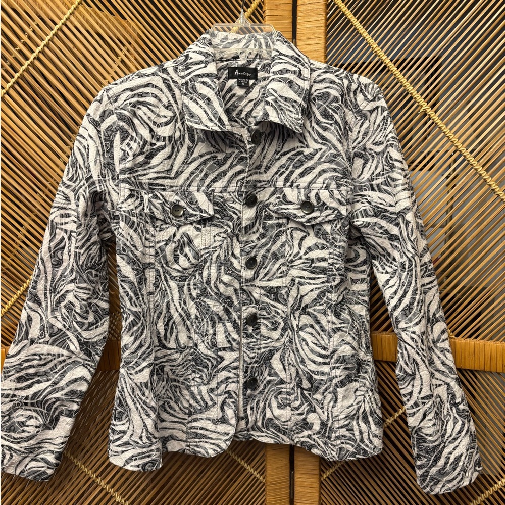 Analog Monochrome Zebra Print Jean Jacket